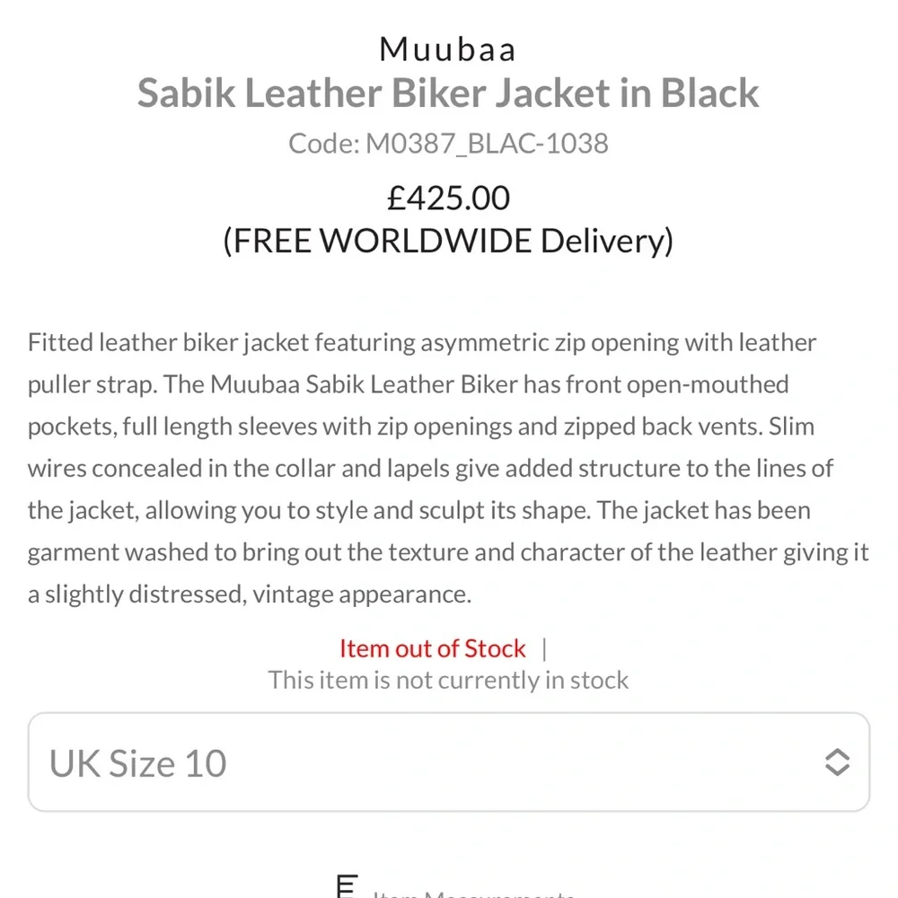 Muubaa Sabik Leather Biker Jacket in Black US 8 100% Sheep Skin - Picture 11 of 17